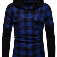 SKLS010 custom-made hooded long-sleeve plaid shirt Men's fake two-piece shirt supplier back view